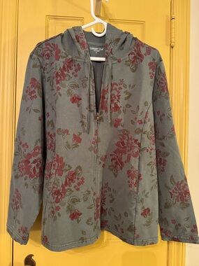 Coldwater Creek ‘Rose Dusk French Terry Hoodie’ PXL Laurel Green Sweatshirt